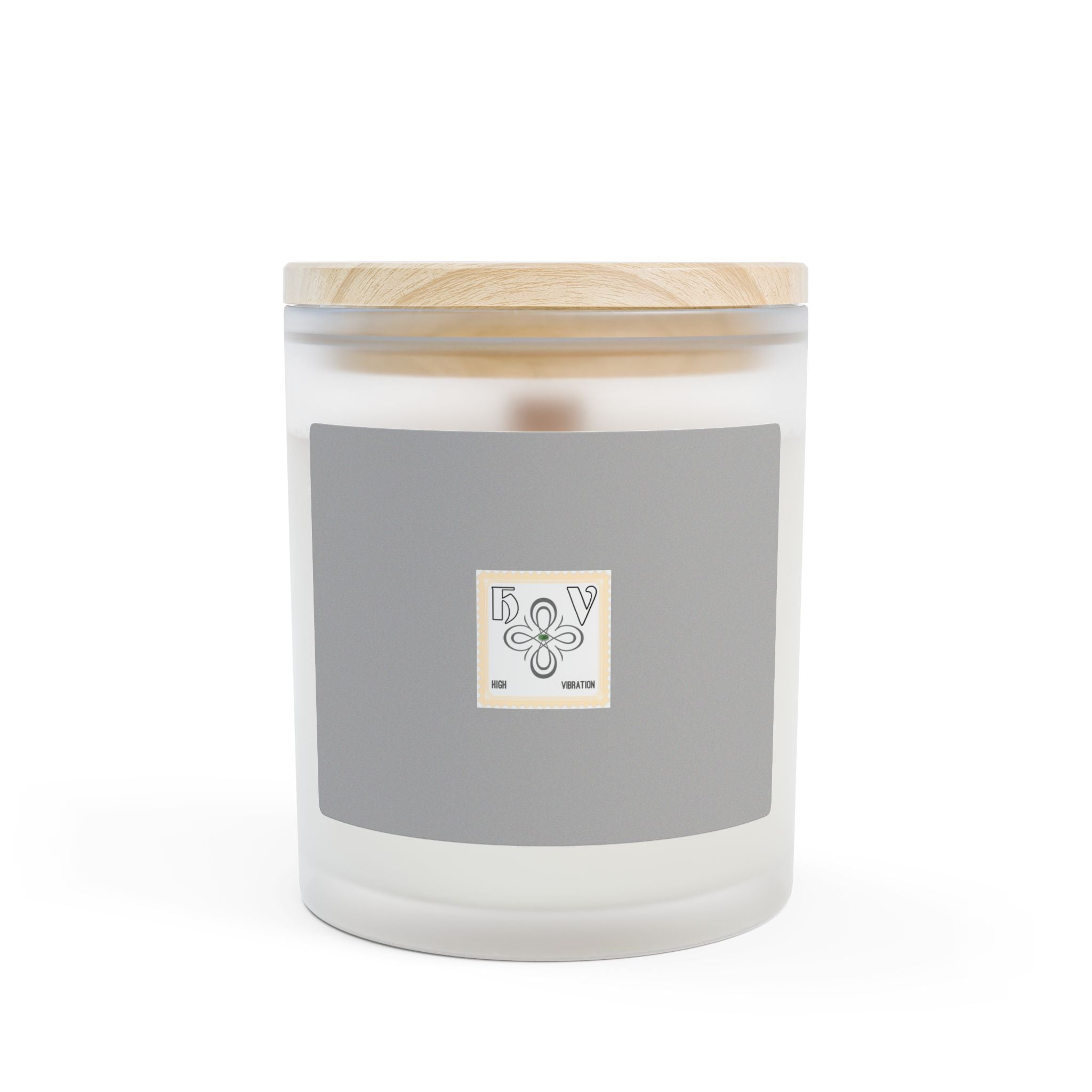 HIGH VIBRATION Frosted Glass Candle — 11 oz Scented Soy Candle with Wooden Lid (Classic Logo)