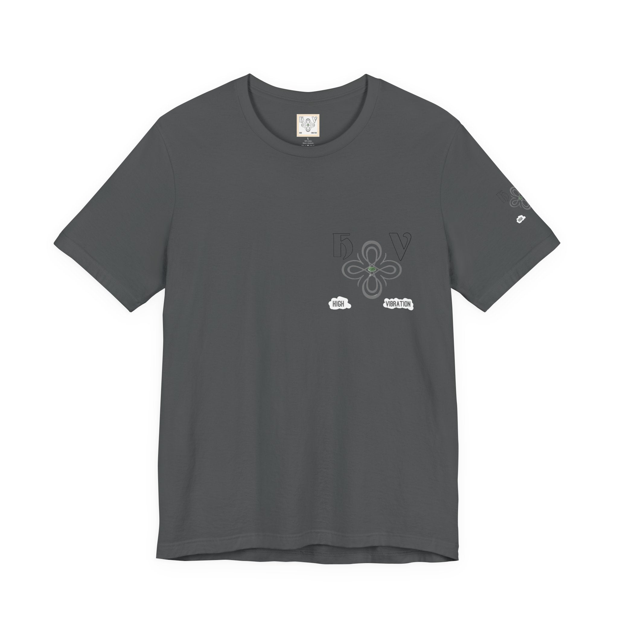 Charcoal - High Vibration Tee — Minimal Floral Logo Graphic T-Shirt