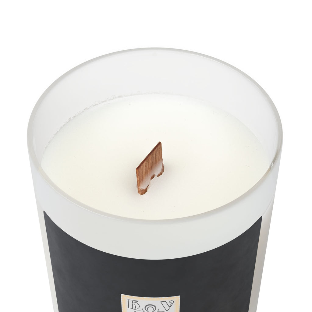 HIGH VIBRATION Frosted Glass Candle — 11 oz Scented Soy Candle with Wooden Lid (Classic Logo)