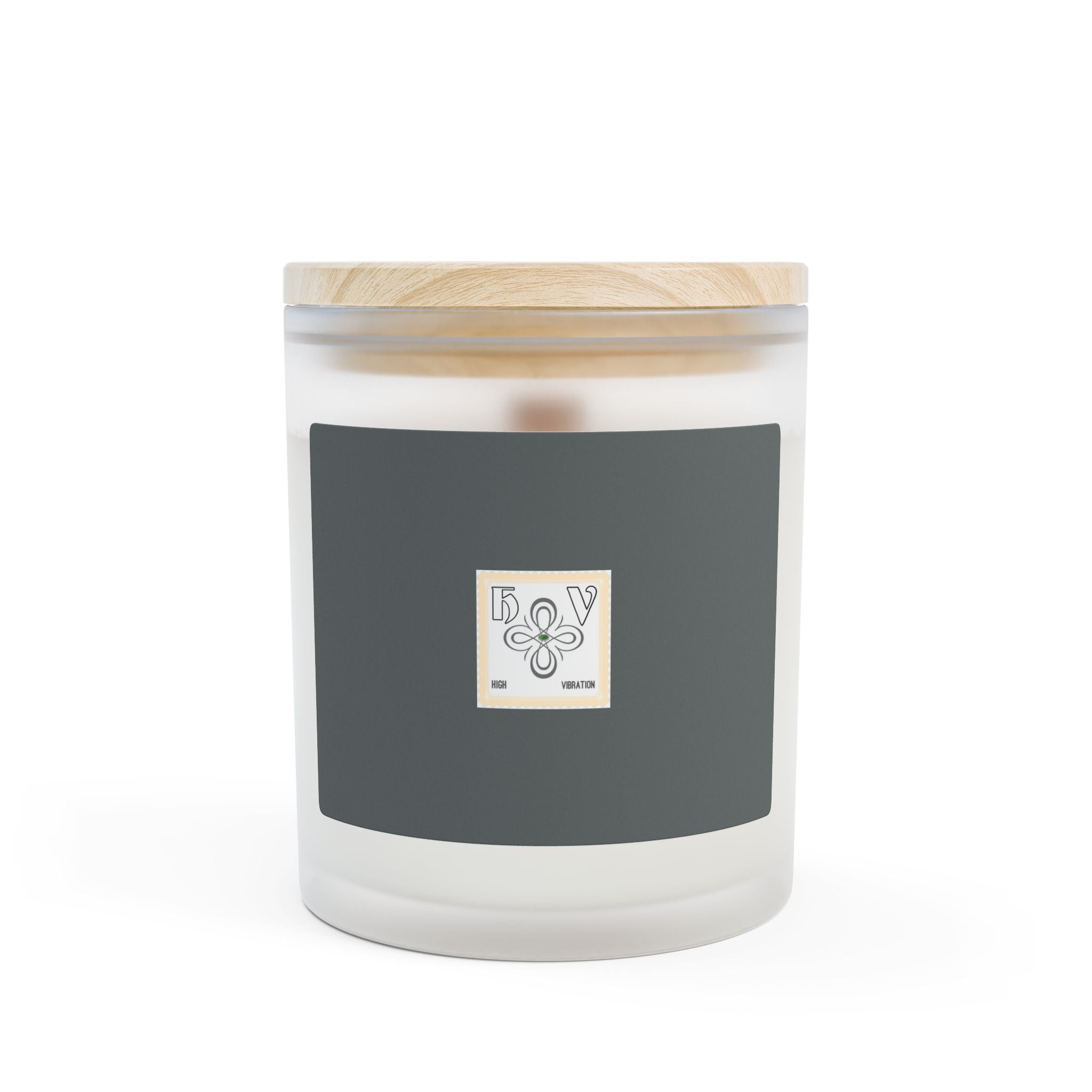 HIGH VIBRATION Frosted Glass Candle — 11 oz Scented Soy Candle with Wooden Lid (Classic Logo)