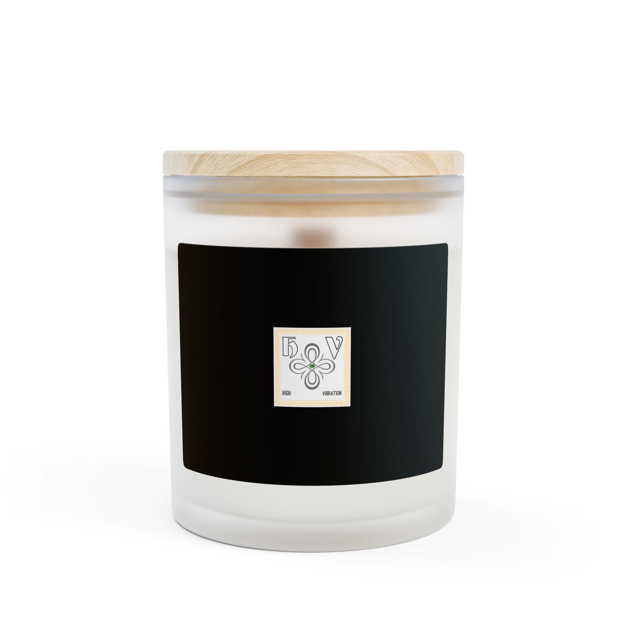 HIGH VIBRATION Frosted Glass Candle — 11 oz Scented Soy Candle with Wooden Lid (Classic Logo)