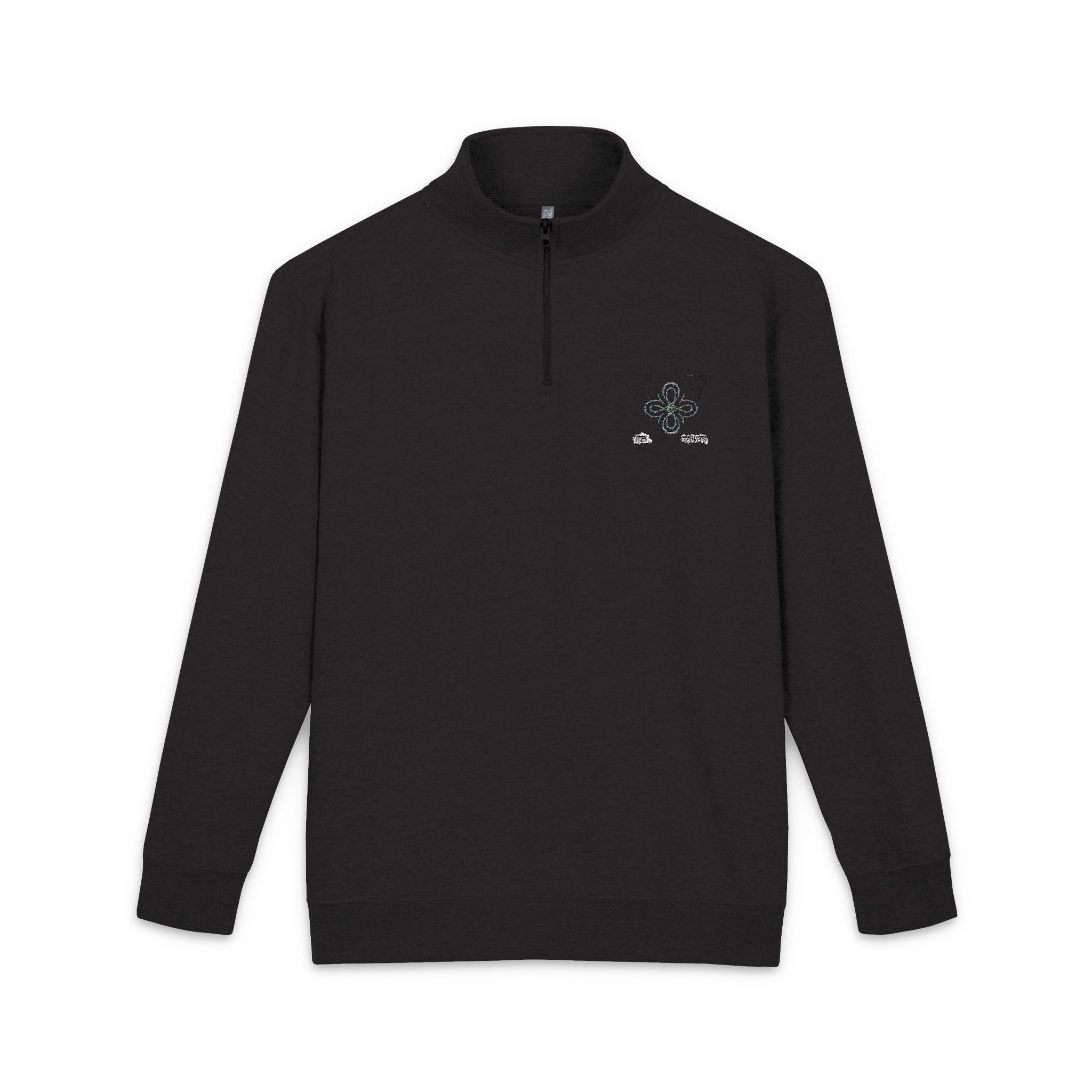 HIGH VIBRATION Infinity Fleece — Embroidered Minimalist Crest Quarter-Zip