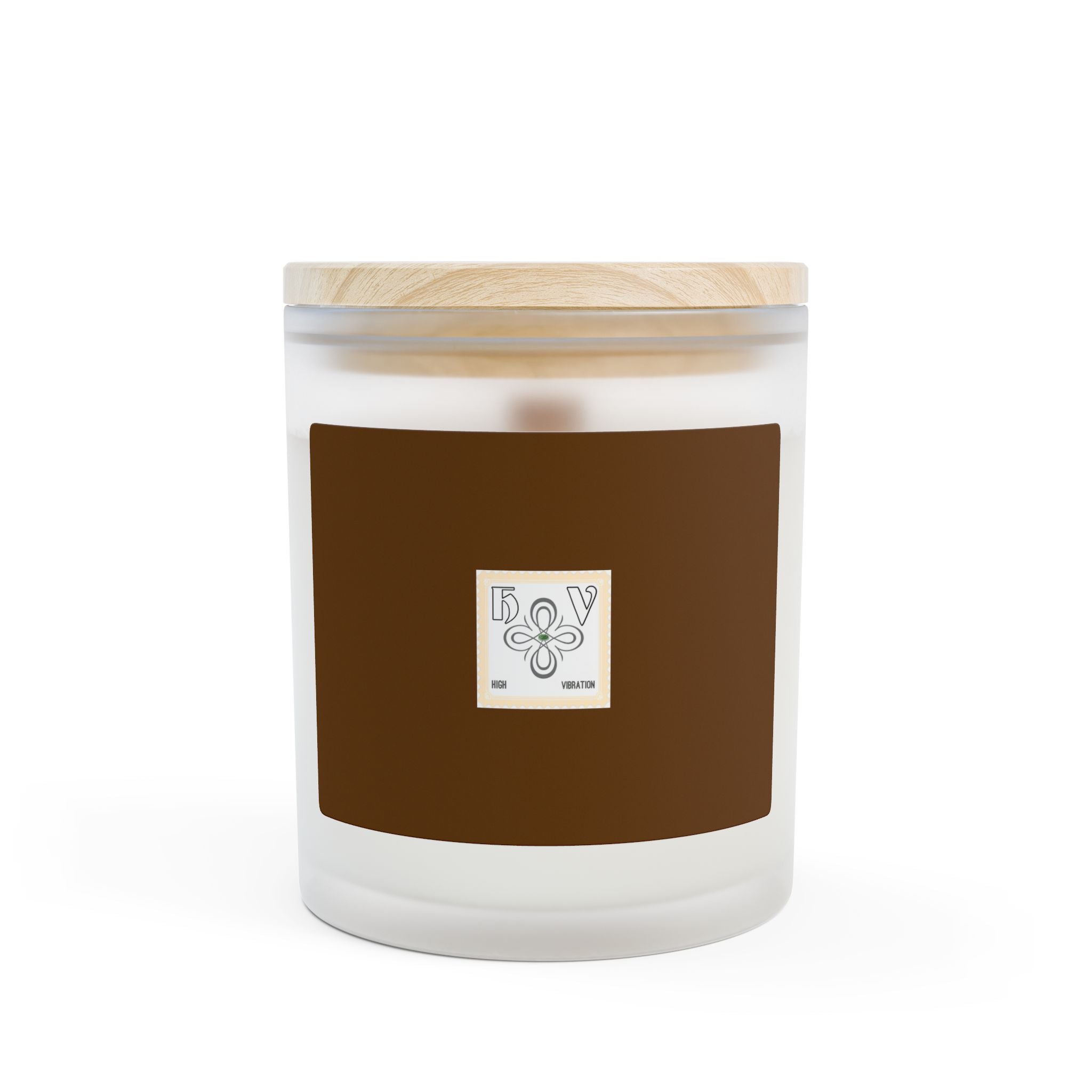HIGH VIBRATION Frosted Glass Candle — 11 oz Scented Soy Candle with Wooden Lid (Classic Logo)