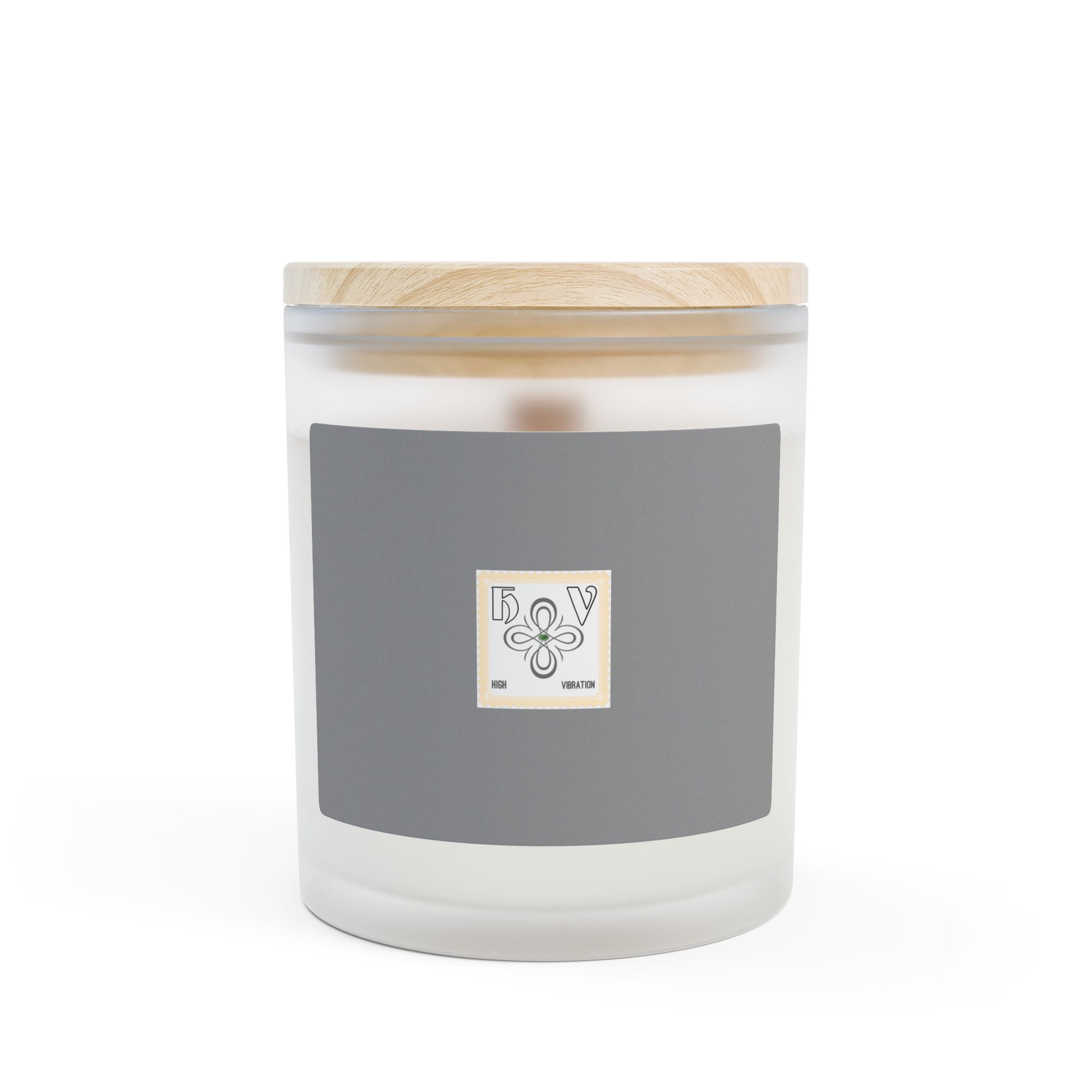 HIGH VIBRATION Frosted Glass Candle — 11 oz Scented Soy Candle with Wooden Lid (Classic Logo)