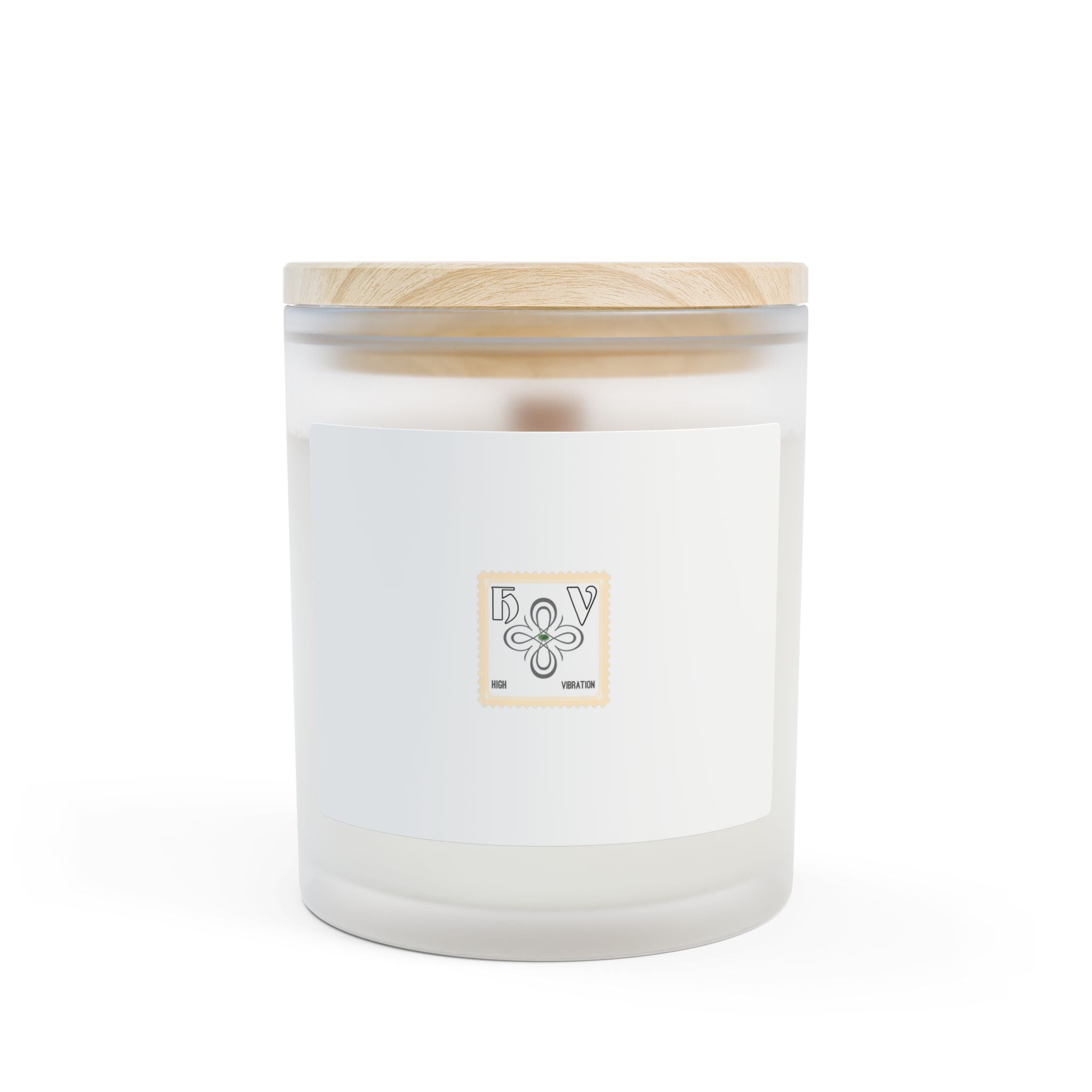 HIGH VIBRATION Frosted Glass Candle — 11 oz Scented Soy Candle with Wooden Lid (Classic Logo)